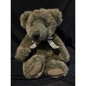 Vintage Russ Winslow Green Plush Bear With Tags Gingham Bow No 2812